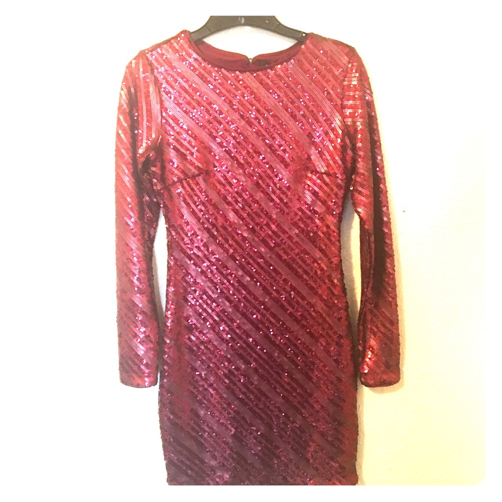 Dynamite Maroon Sequined long sleeved mini dress